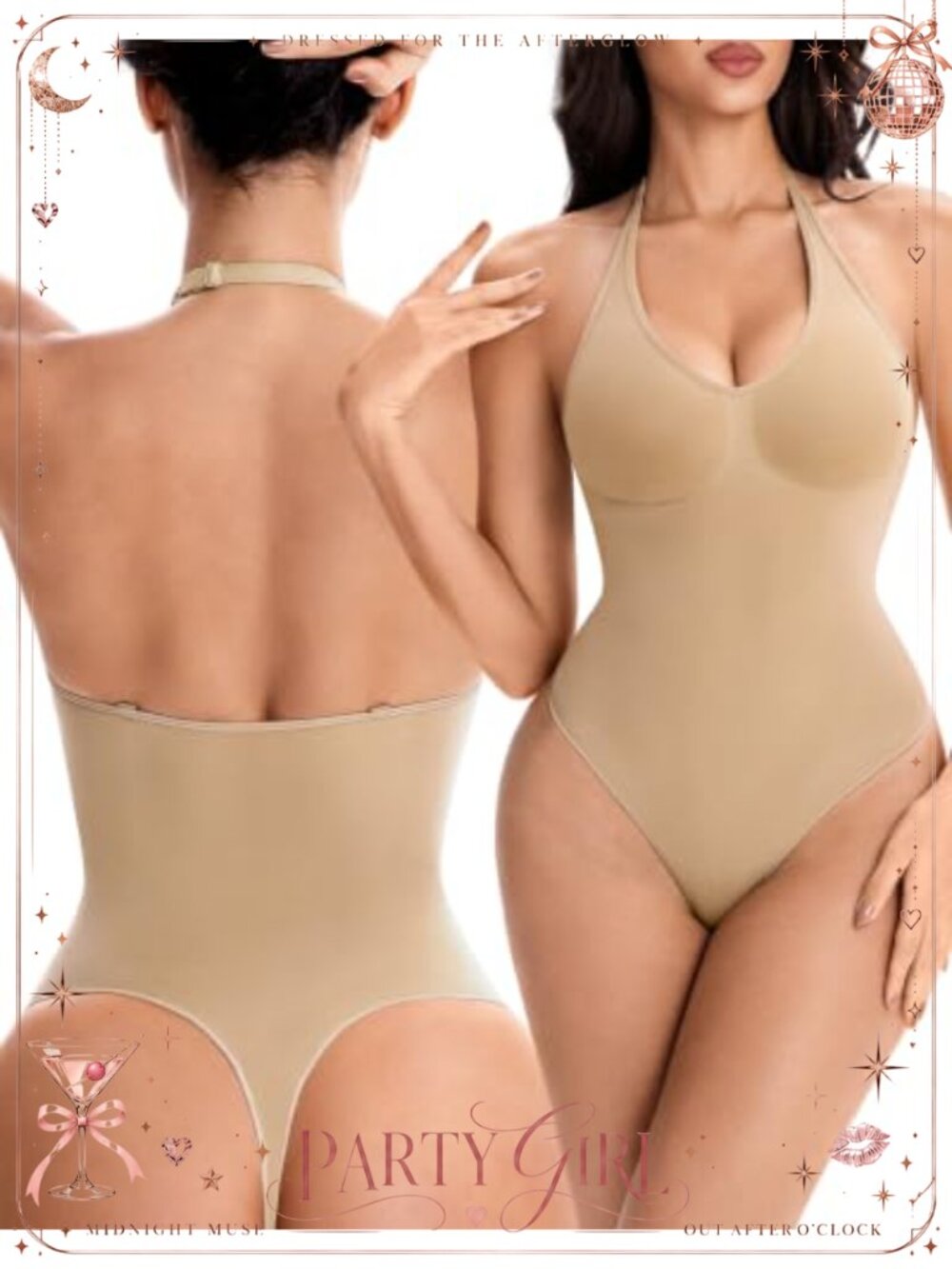 Halter Bodysuit Shapewear Tummy Control Adjustable Straps Thong